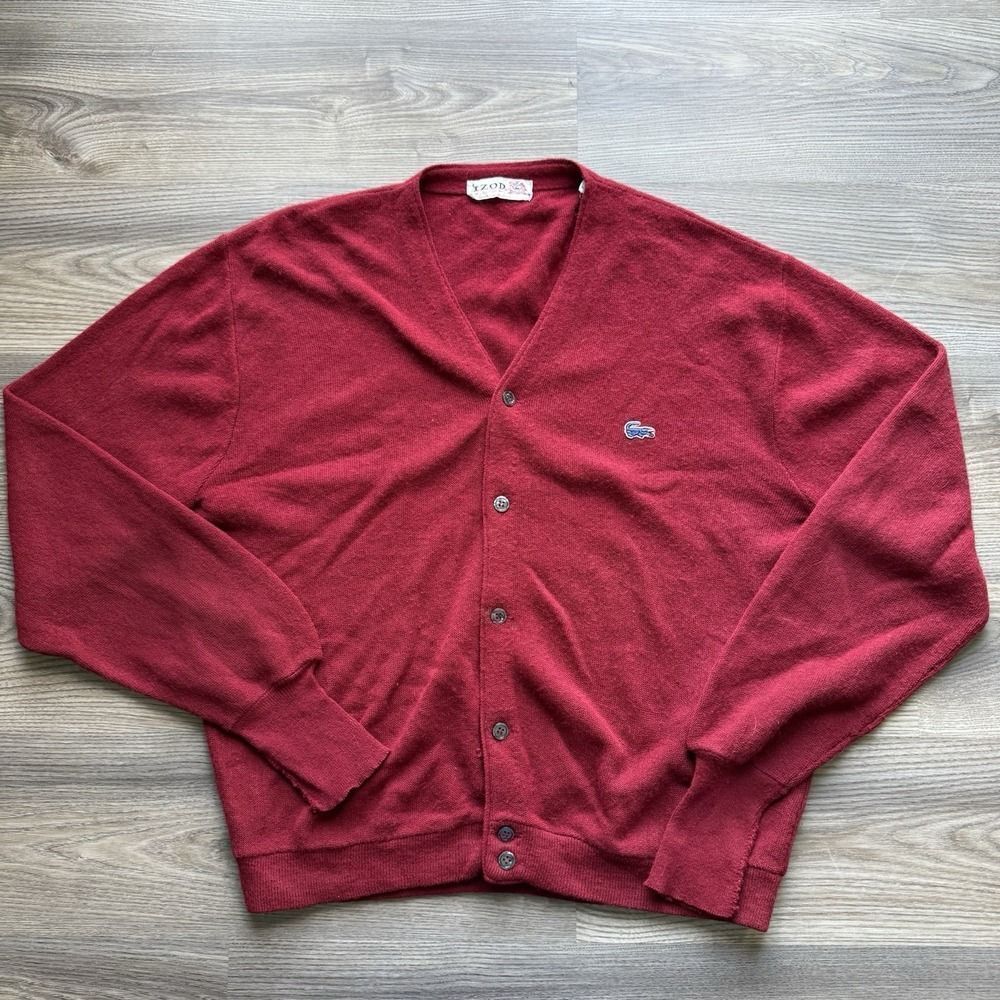 Vintage Izod Lacoste Red Grandpa Cardigan Button Up Sweater Size XL USA